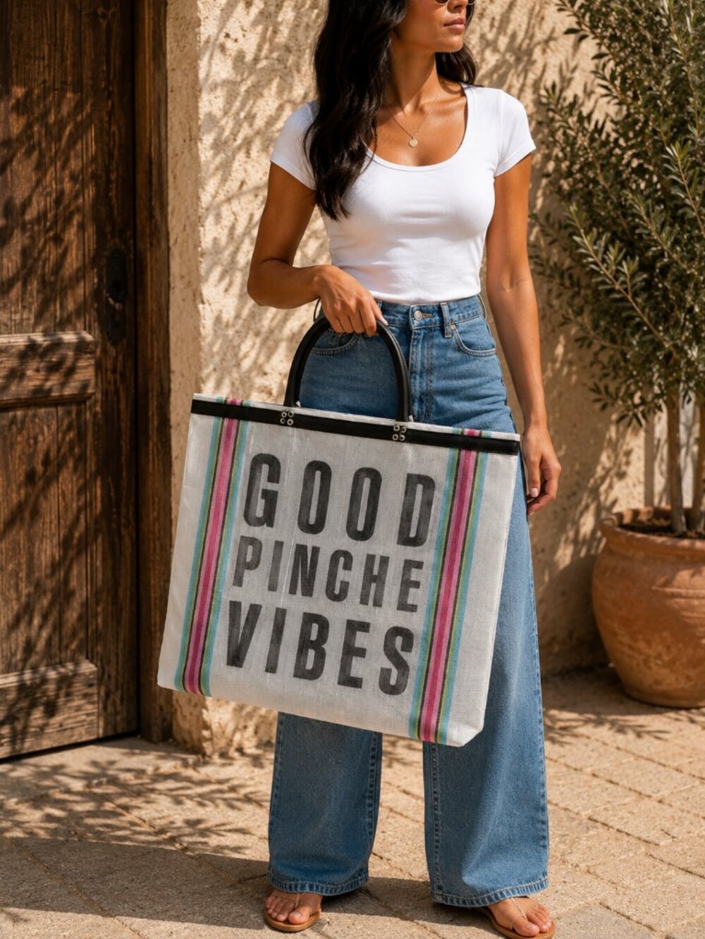 Mexican Mesh Tote Bag "Good Pinche Vibes"